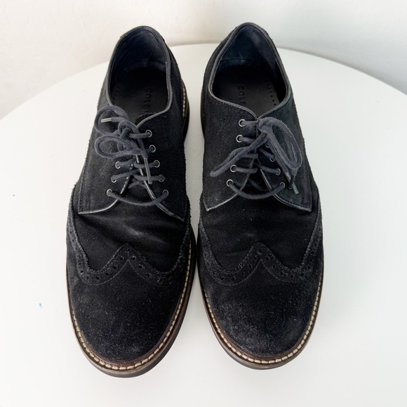 Cole Haan Mens Franklin C11429 Black Suede Wing Tip Dress Shoes - Picture 7 of 8